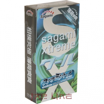 Презервативы SAGAMI Xtreme mint 10шт. со вкусом мяты, латекс 0,04 мм