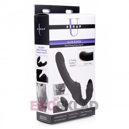 Женский страпон Slim Rider Ribbed Vibrating Silicone Strapless Strap On