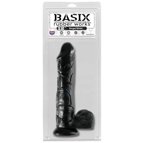 Фаллоимитатор Basix Mega Dildo с мошонкой на присоске черный