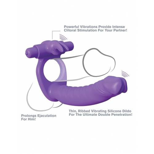 Кольцо с анальным страпоном Silicone Double Penetrator Rabbit для двойного проникновение с клиторальным стимулятором с вибрацией C-Ringz