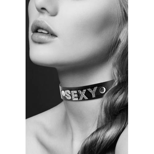 Чокер с надписью Sexy COLLIER STRASS SEXY CUIR BOVIN