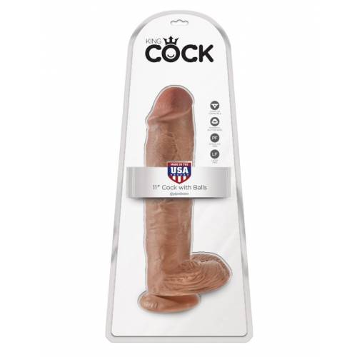 Фаллоимитатор-гигант на присоске с мошонкой загорелый King Cock 11 Cock with Balls Tan