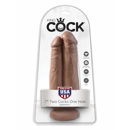 Фаллоимитатор сдвоенный на присоске загорелый King Cock 7 Two Cocks One Hole Tan