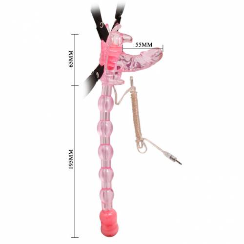 Стимулятор клитора - бабочка с анальным отростком, на ремне с вибрацией