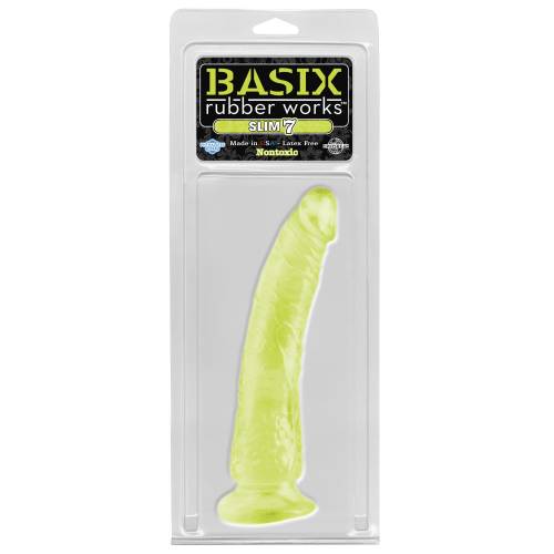Фаллоимитатор на присоске Basix Slim 7 светящийся в темноте