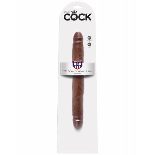 Фаллоимитатор реалистик двусторонний King Cock Slim Double коричневый